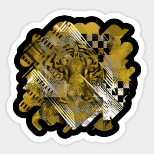 Tiger in gold Abstract Digital art Sticker